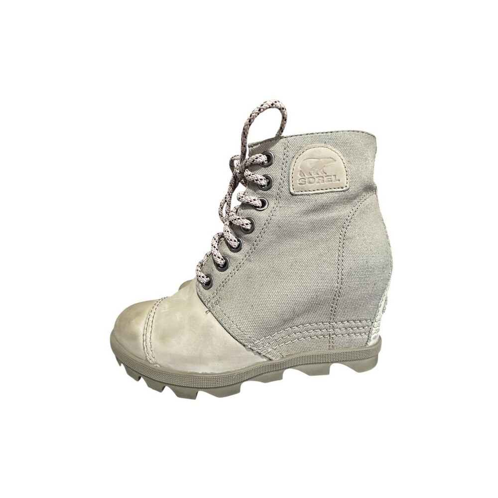 Sorel Women’s Joan Of Arctic Wedge Winter Booties Taupe Size 8 Lace Up Used